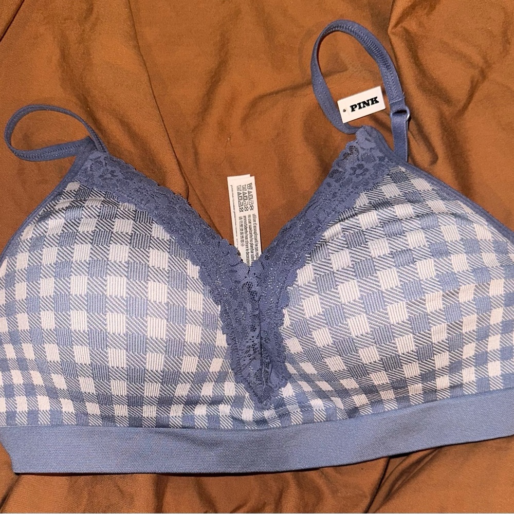 PINK Victoria's Secret Blue Gingham Lace Bralette